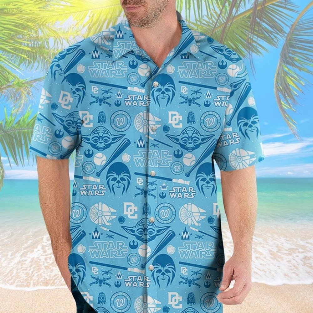 Washington Nationals Star Wars Blue Hawaiian Short Sleeve Shirt Size XL